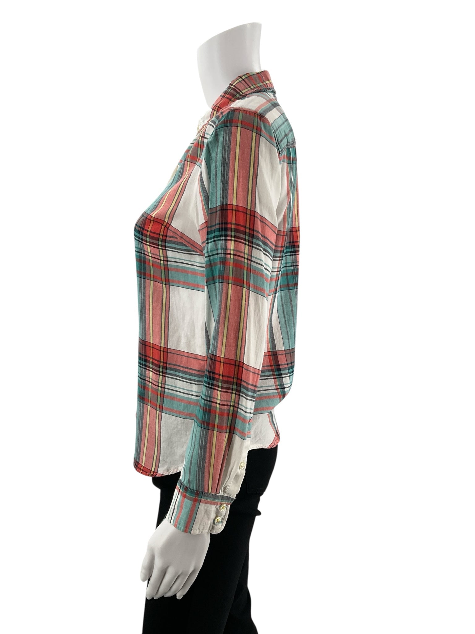 Talbots Aqua/Red Plaid Pre-Owned Ladies Top - Size Petite
