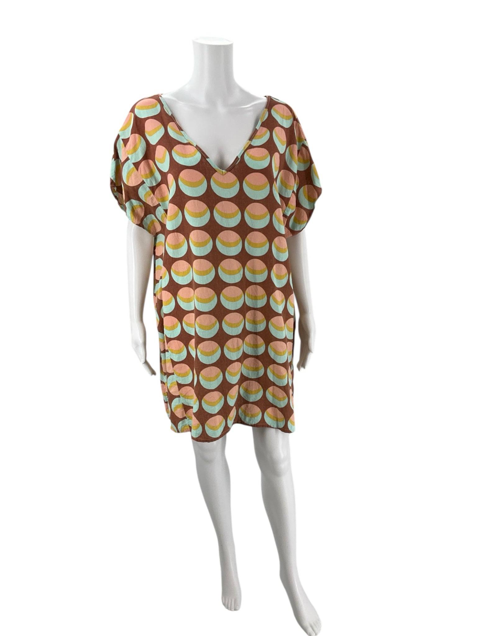Becasa Rust/Multi Circles Print Dress - Size XS - Margaret’s Fine Consignment
