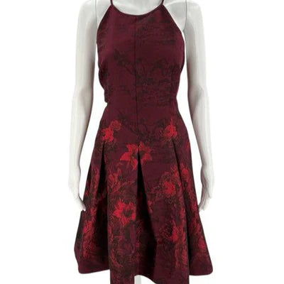WHBM Burgandy Floral Pre-Owned Ladies Dress - Size 10