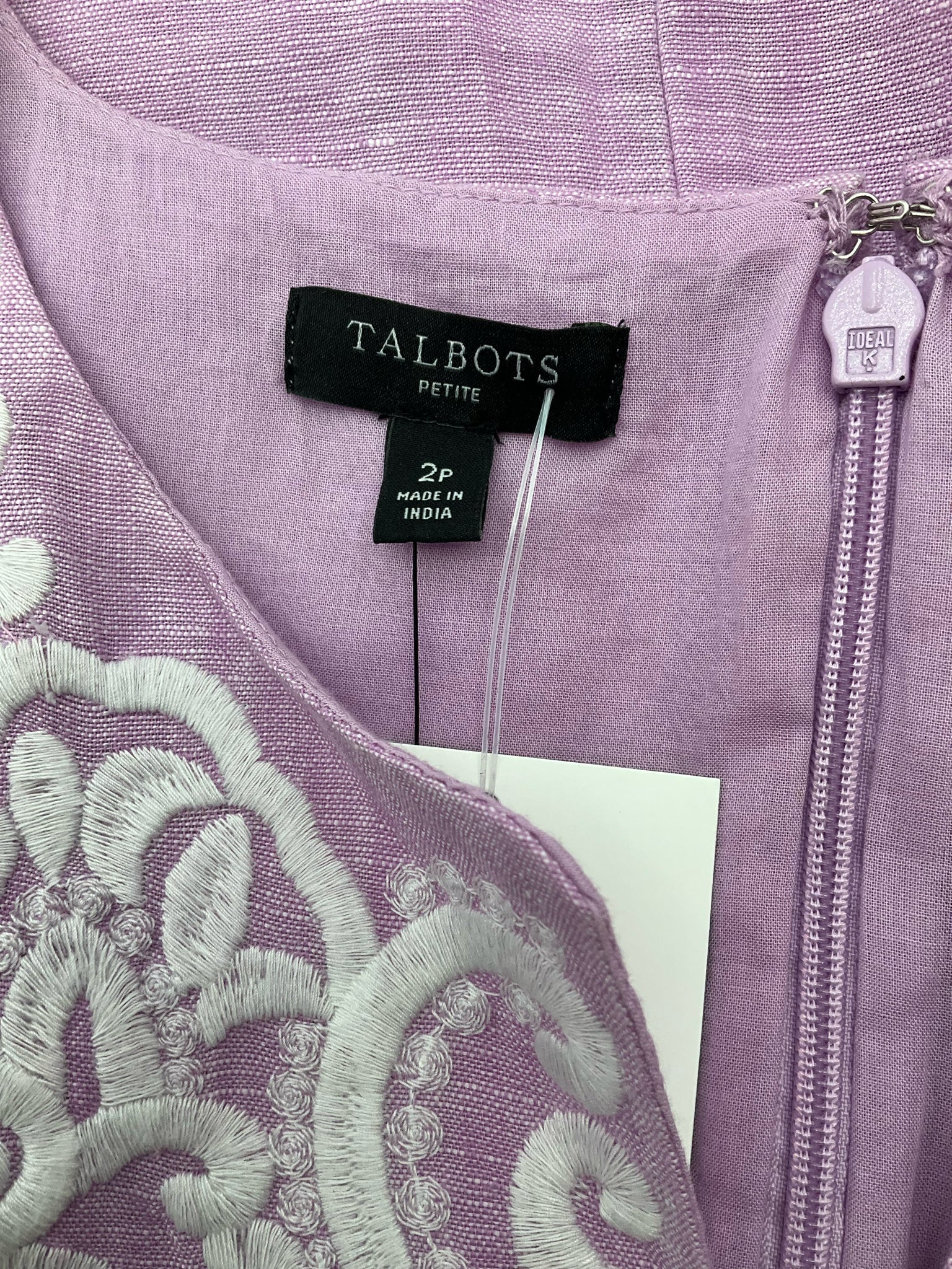 Talbots Lavender/White Embroidered Pre-Owned Ladies New With Tags Dress - Size 2 Petite