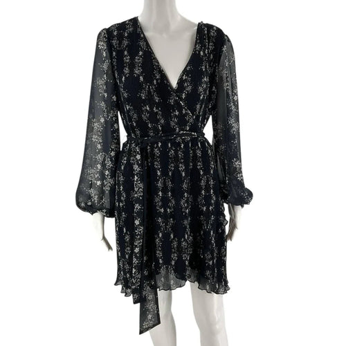 1 State Navy/Gray Floral Pre-Owned Ladies Dress - Size 6