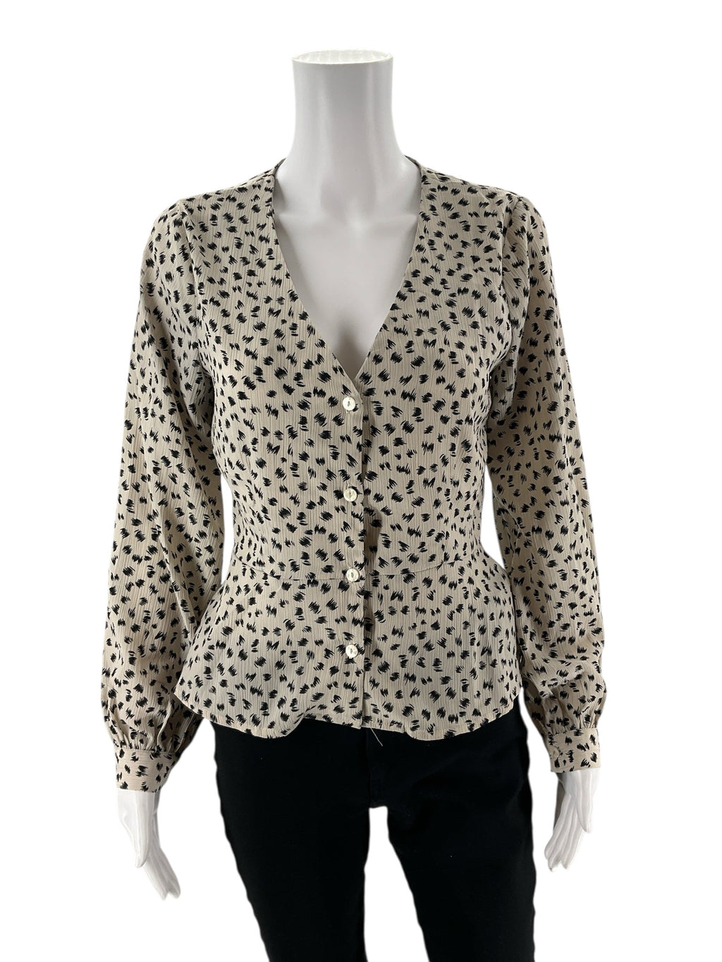 All in Favor - Tan/black Print Pre-Owned Ladies Casual Top - Size Small