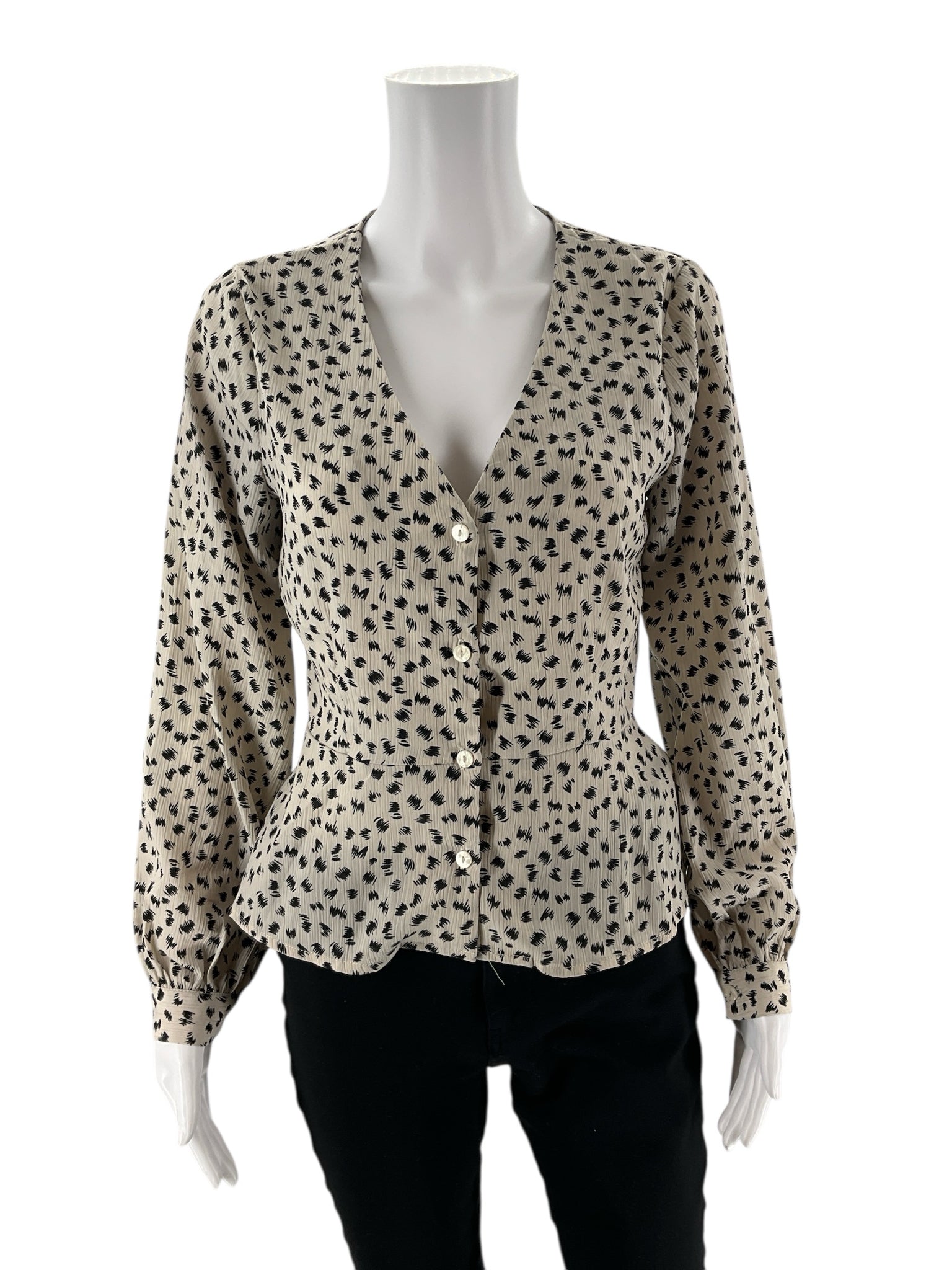 All in Favor - Tan/black Print Pre-Owned Ladies Casual Top - Size Small
