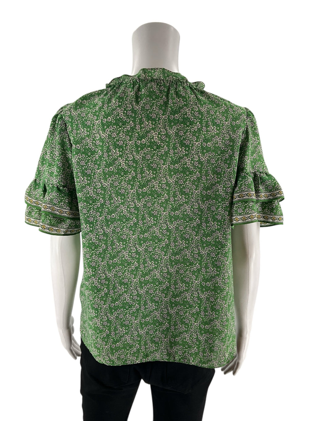 Max Studio - green/white/black Floral Pre-Owned Casual Top - Size Small