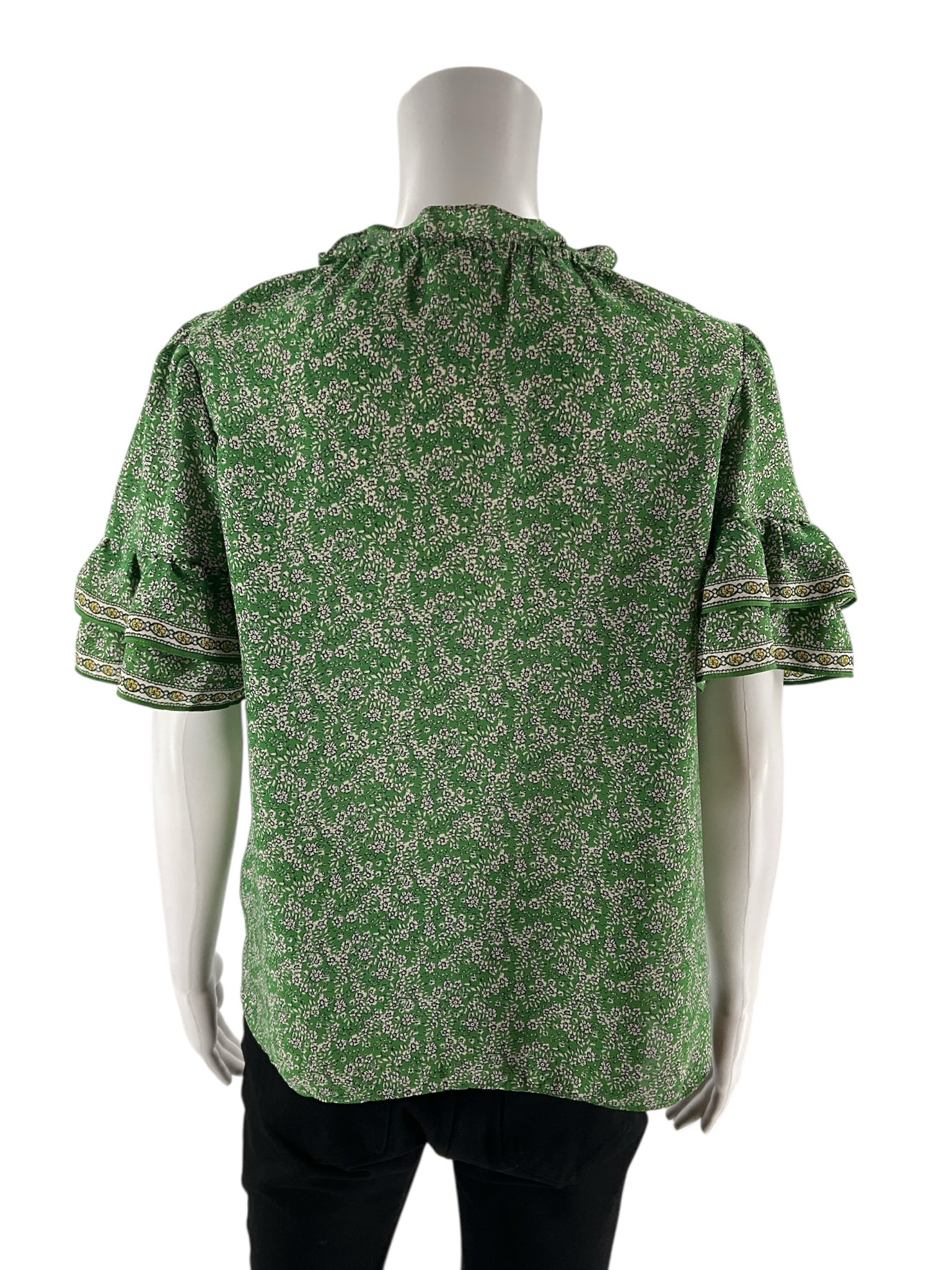 Max Studio - green/white/black Floral Pre-Owned Casual Top - Size Small