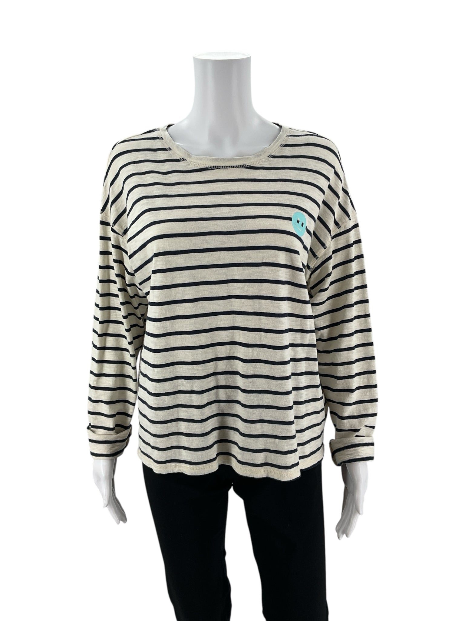 Marine Layer Cream/Navy Stripe Pre-Owned Ladies Top -  Size Large