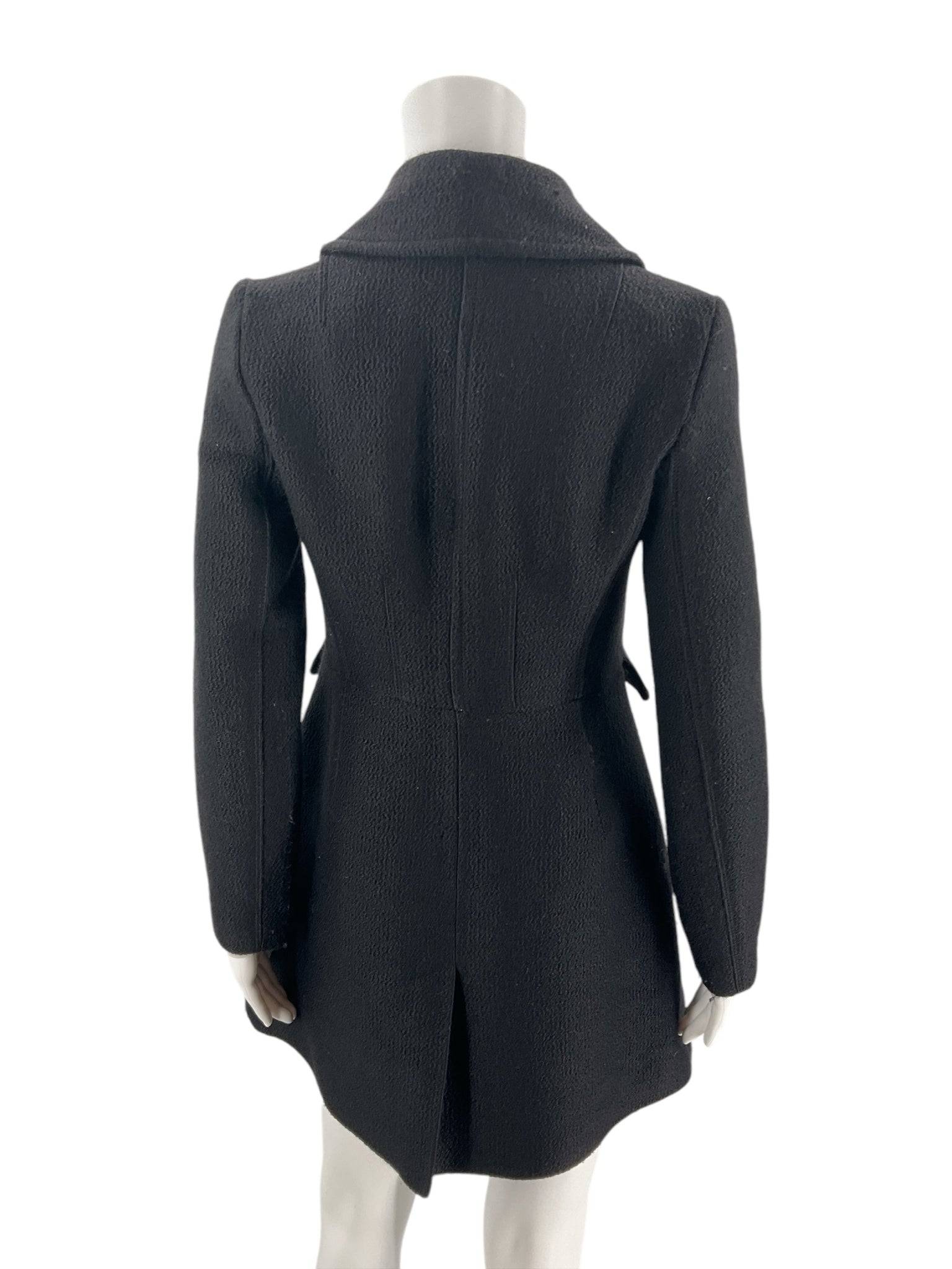 Back view of Banana Republic Black Textured Wool-Blend Coat – Size XS featuring a structured silhouette and rear vent for ease of movement.