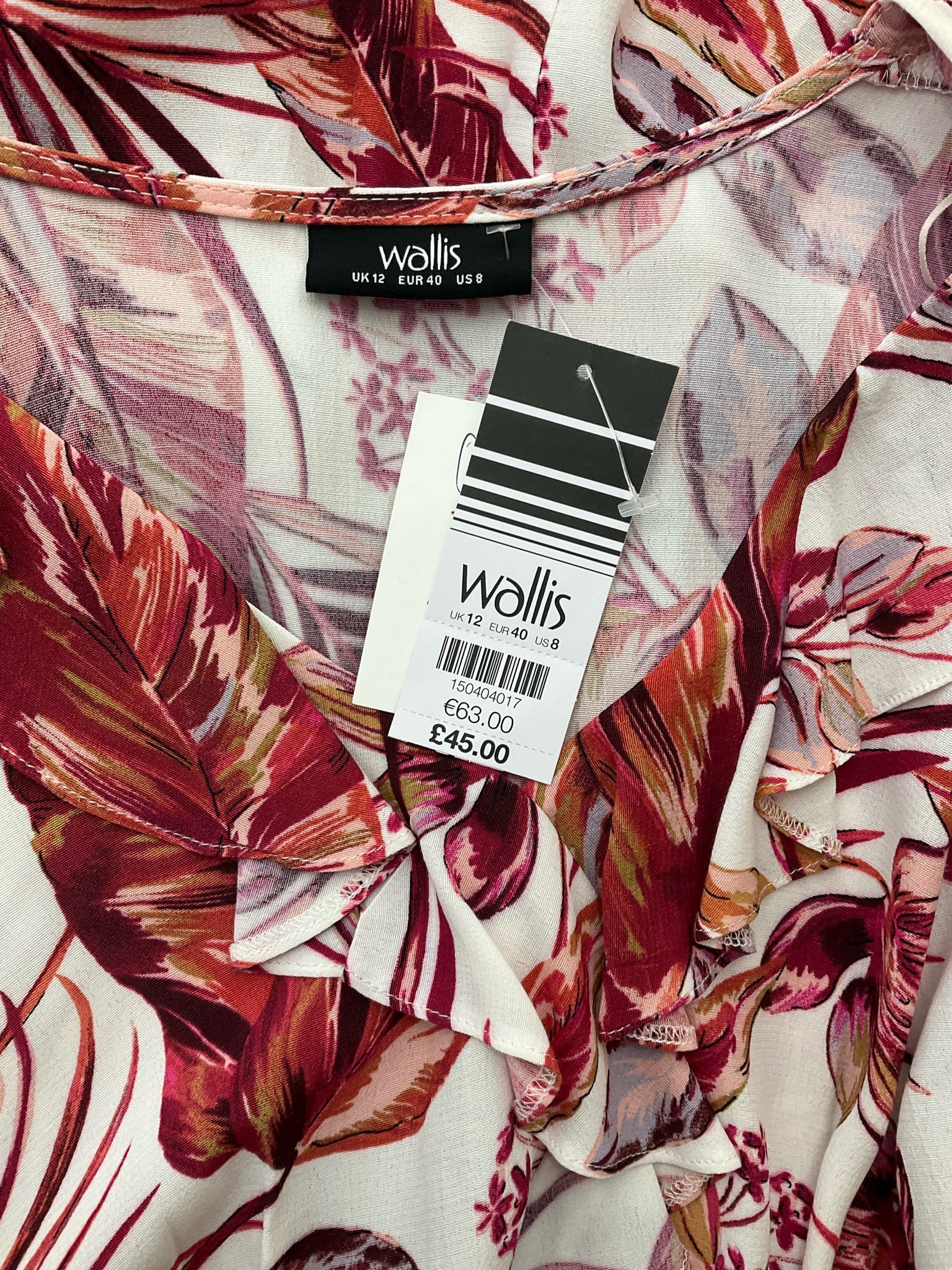Wallis Burgandy/Multi Floral Pre-Owned Ladies New with Tags Dress - Size 8