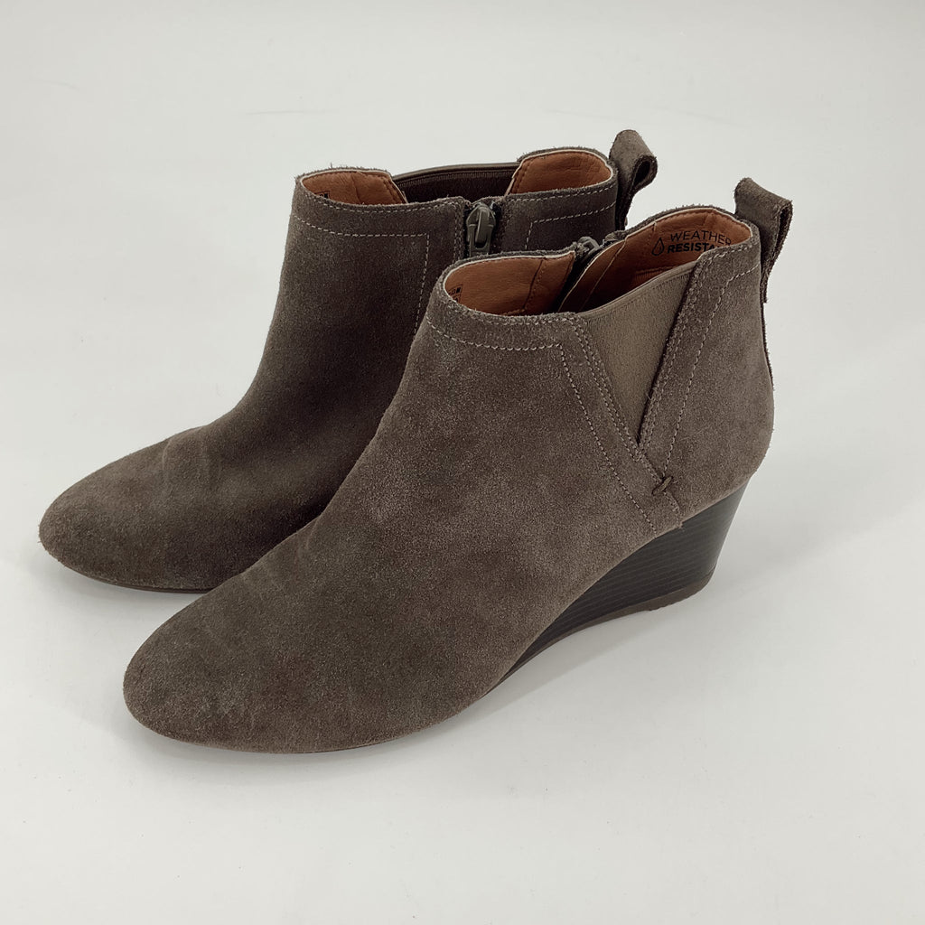 Vionic Taupe Suede Pre-Owned Ladies Booties - Size 8.5 - Margaret’s Fine Consignment