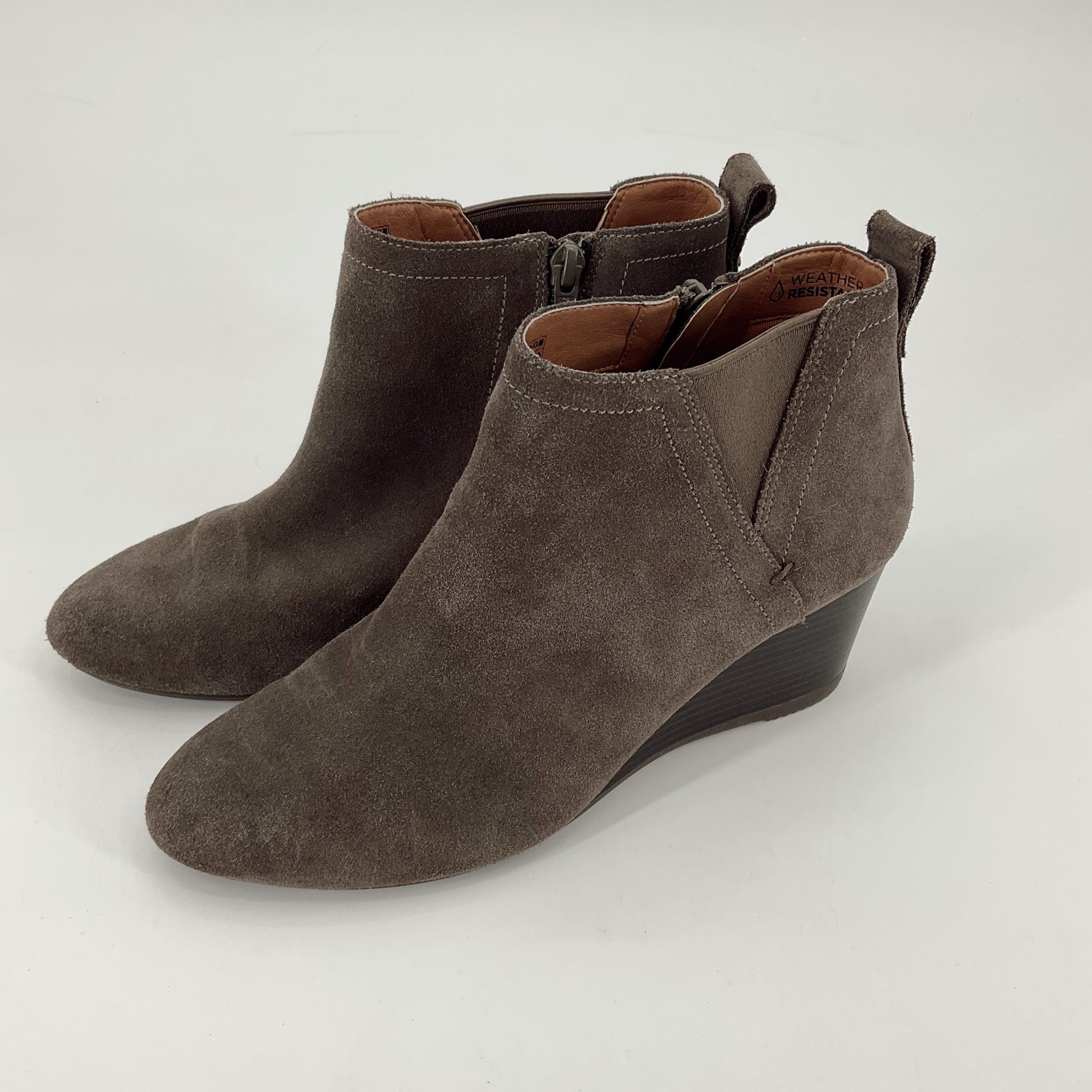 Vionic Taupe Suede Pre-Owned Ladies Booties - Size 8.5 - Margaret’s Fine Consignment