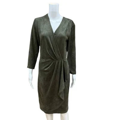 J Mclaughlin Olive Suede Ladies Pre-Owned Dress - Size Medium