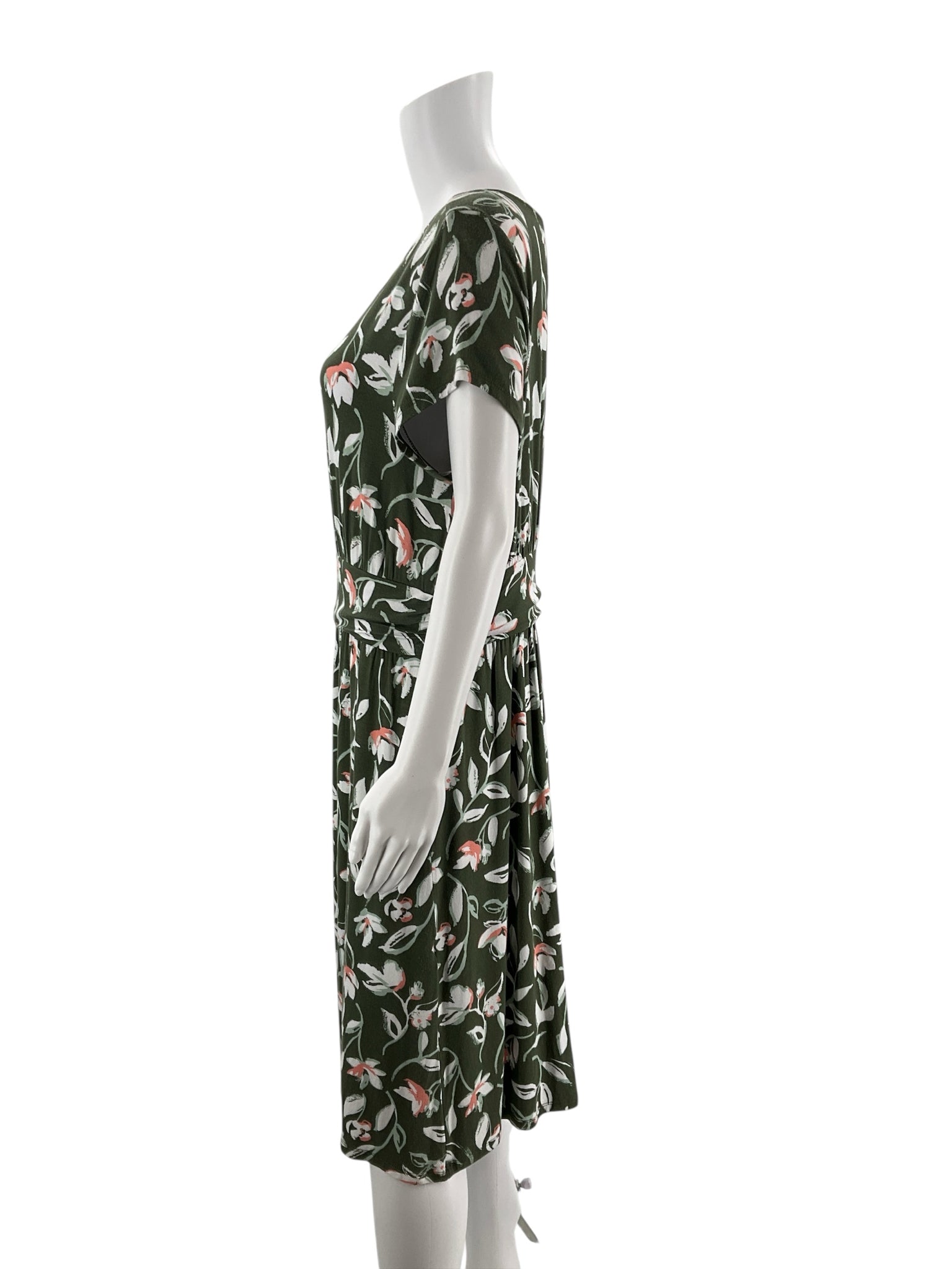 Croft & Barrow Olive/Peach/White Floral Pre-Owned Ladies Dress - Size Large