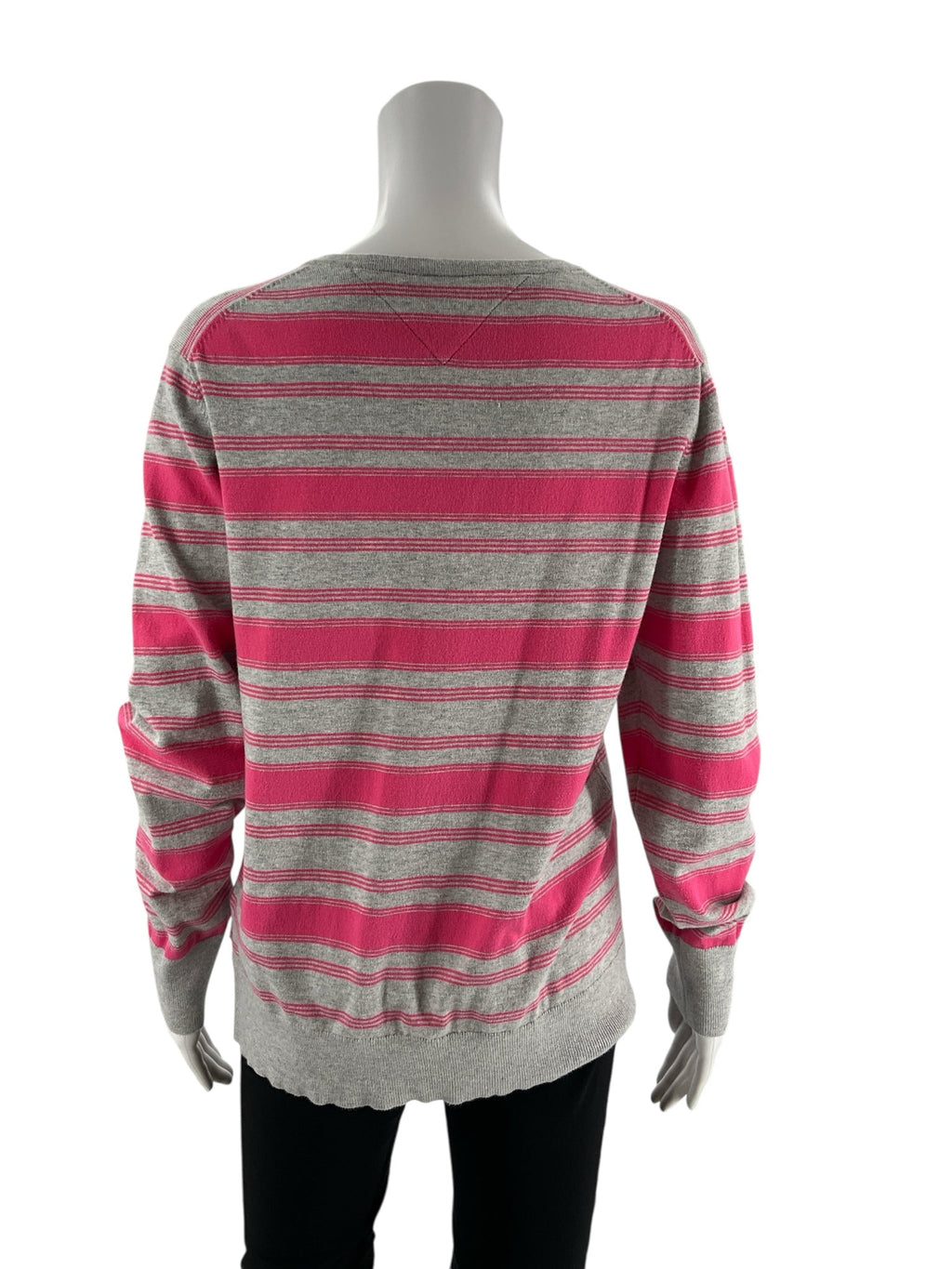 Tommy Hilfiger Gray/Pink Stripe Pre-Owned Ladies Top - Size Large