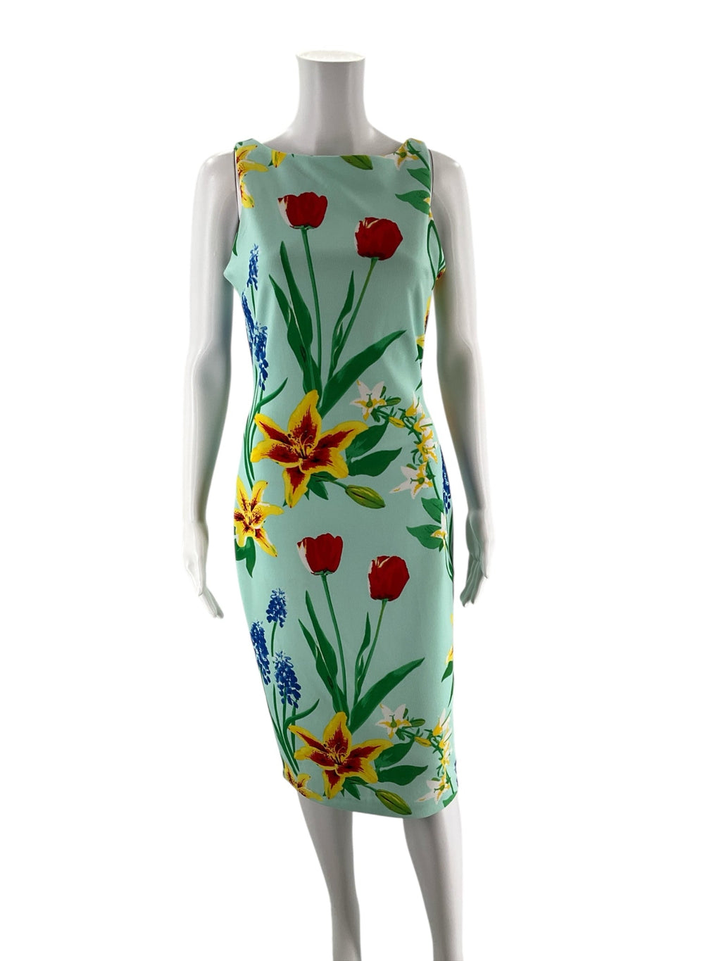New York & Co Aqua/Red/Yellow Floral Pre-Owned Ladies Dress - Size XS
