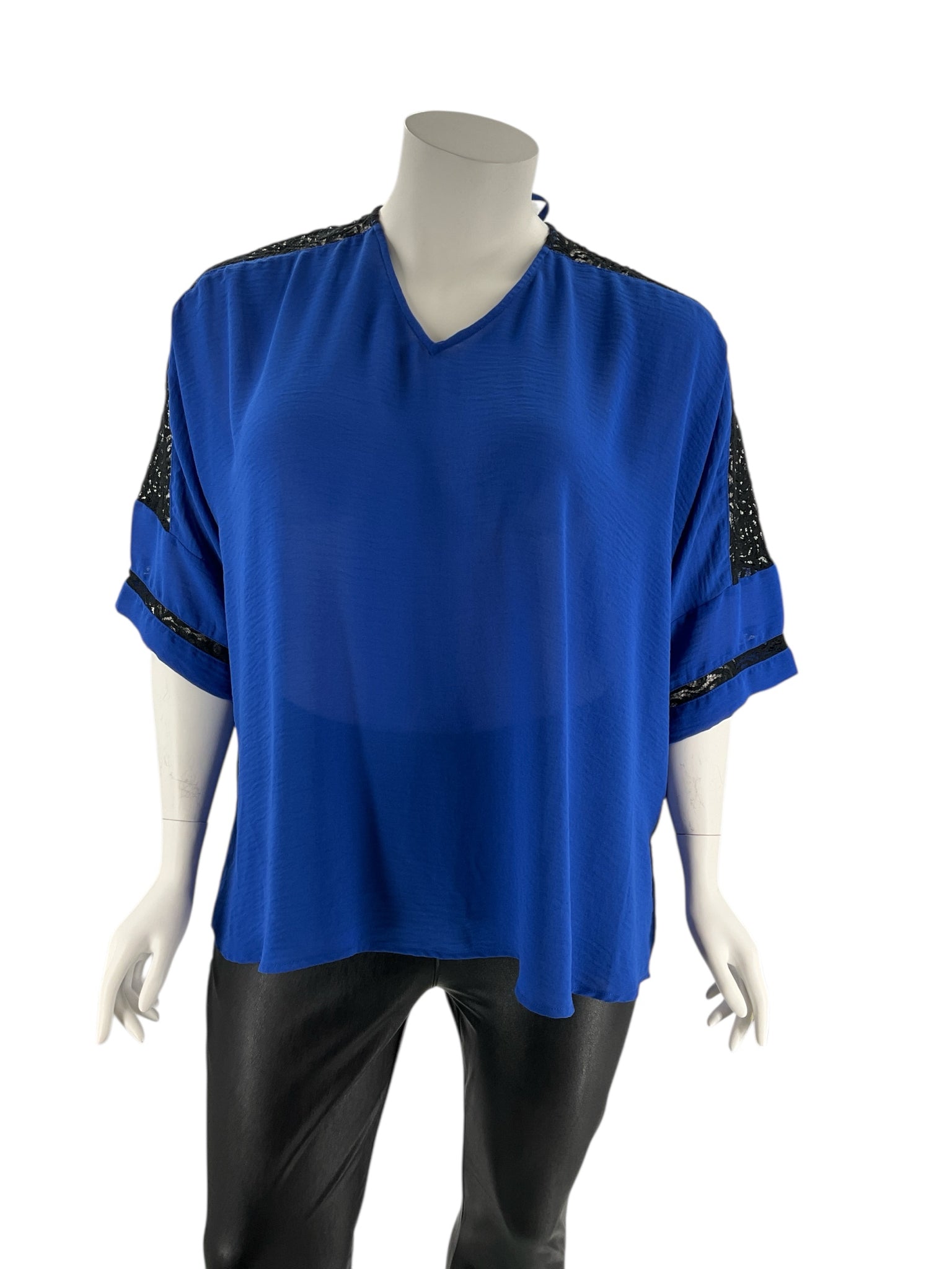 Catherines Blue/Black Lace Pre-Owned Ladies Casual Top -  Size 1X