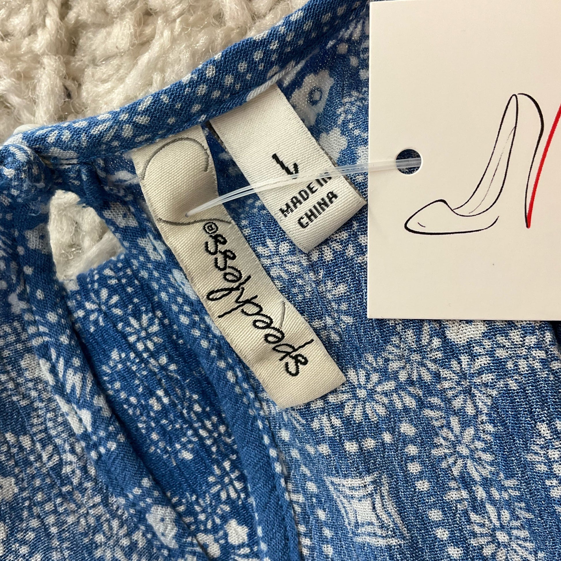 Speechless Blue/White Print Pre-Owned Ladies Dress - Size Large