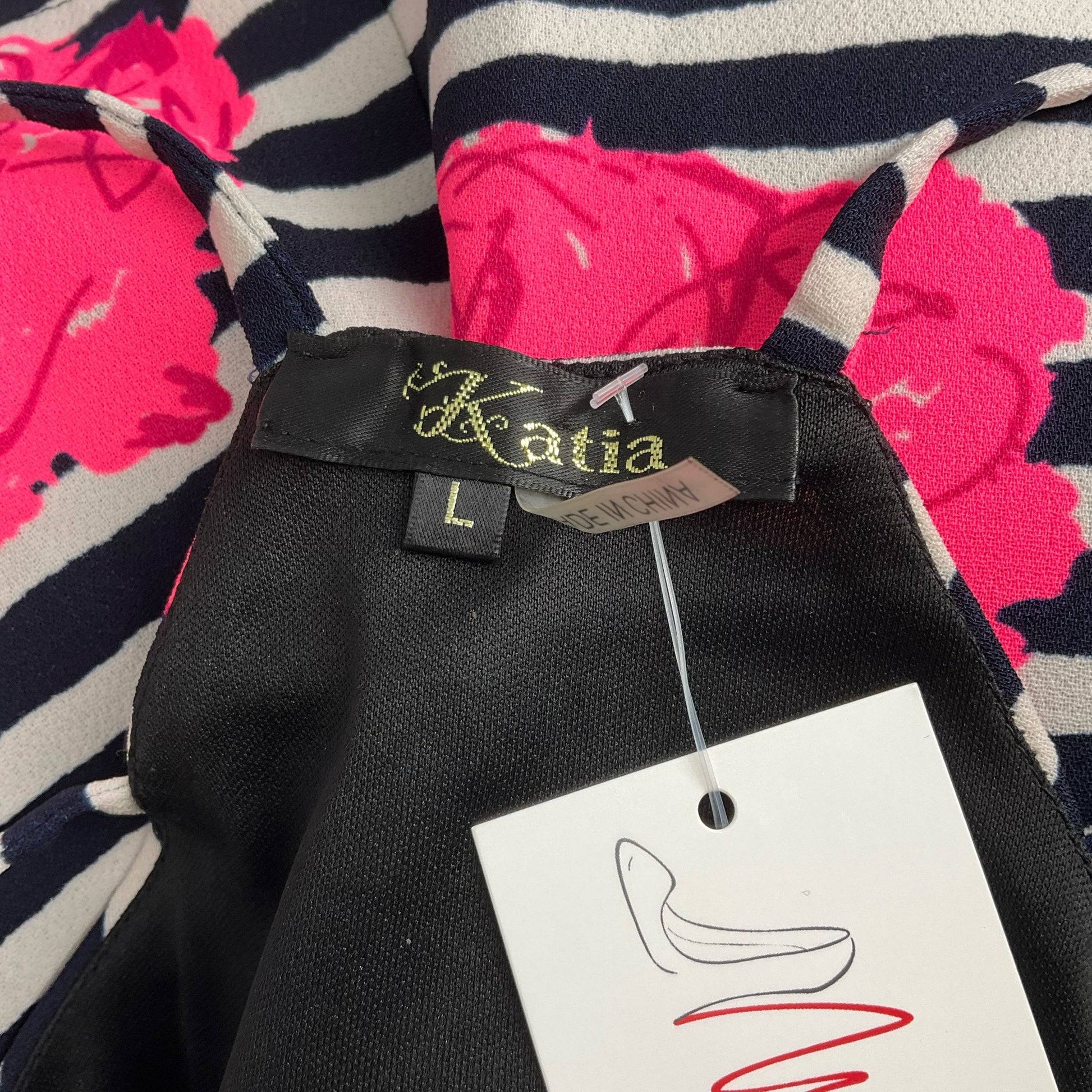 Katia White/Navy/Pink Floral Dress - Size Large - Margaret’s Fine Consignment