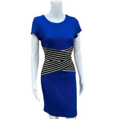 Shelby & Palmer Blue/Black/White Ladies Pre-Owned Dress - Size 8