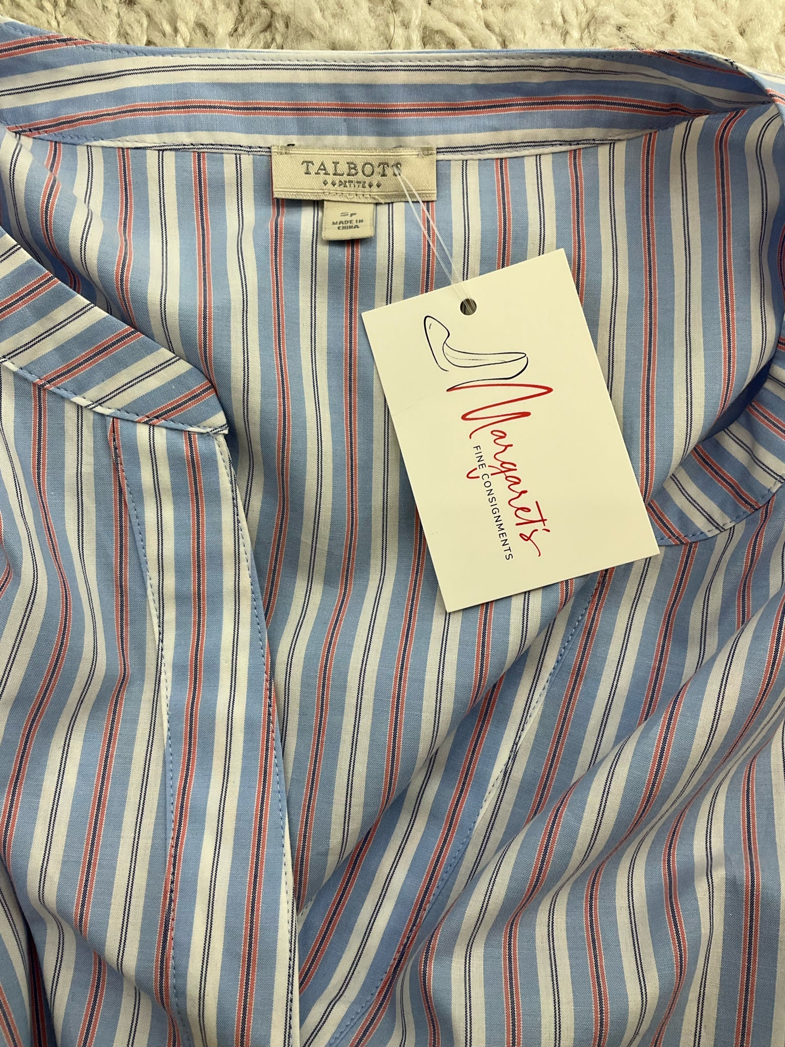 Talbots White/Blue/Red Stripe Pre-Owned Ladies Top - Size Small Petite