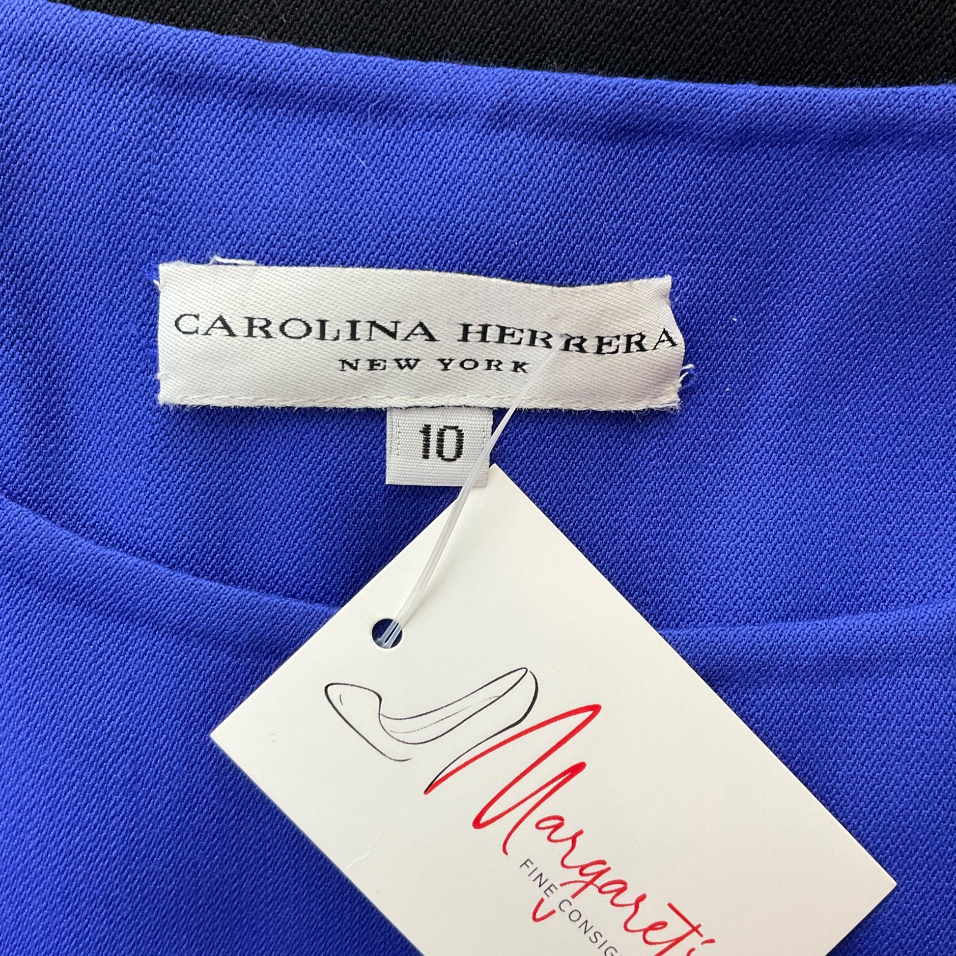 Carolina Herrera Blue/Black Color Block Pre-Owned Ladies Dress - Size 10