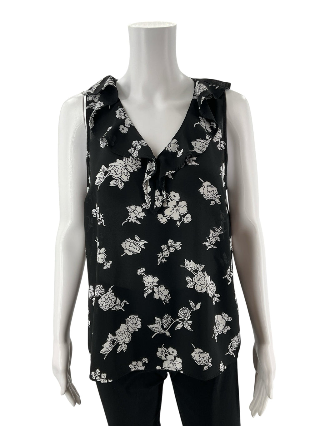 Loft Black/White Floral Pre-Owned Ladies Top - Size Medium Petite