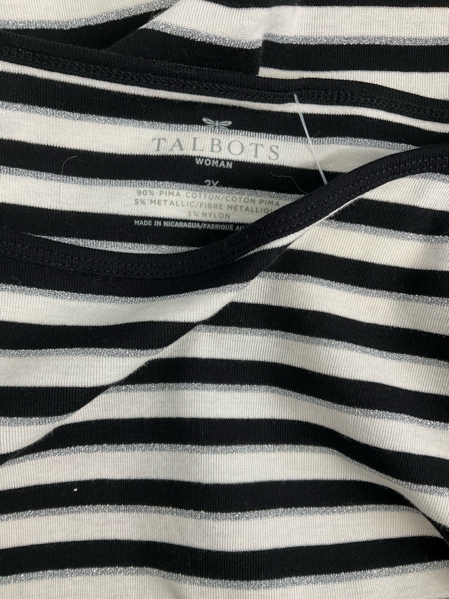 Talbots Black/Silver/Ecru Stripe Pre-Owned Ladies Top - Size 2X