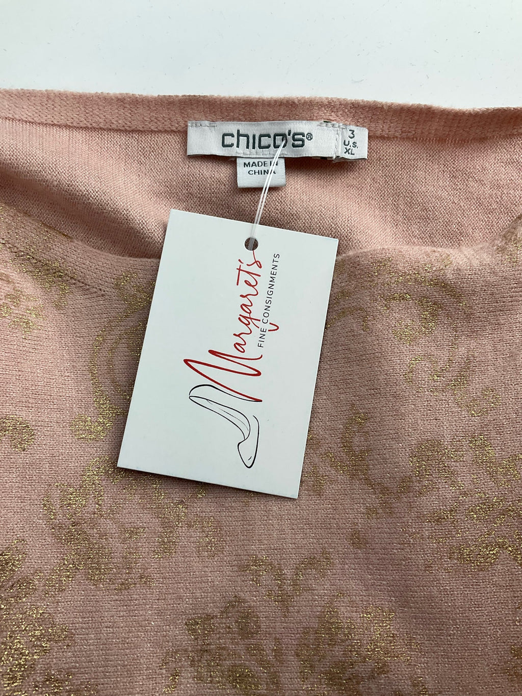Chico Size XL Blush/Gold Print Pre-Owned Ladies Casual Top -  Size XL