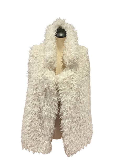 J.J. Winter Vest Size Medium in cream with faux fur texture, available at Margaret’s Fine Consignments. Stylish outerwear for cold seasons.