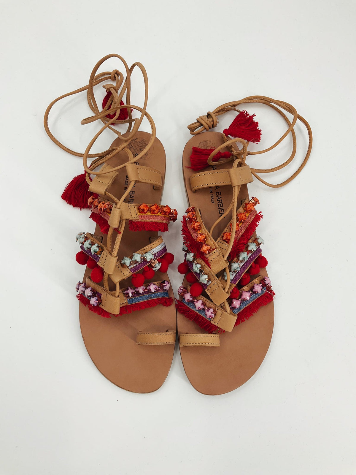 Barbara Barbieri Red/Orange Studded Pre-Owned Ladies Sandals - Size 9