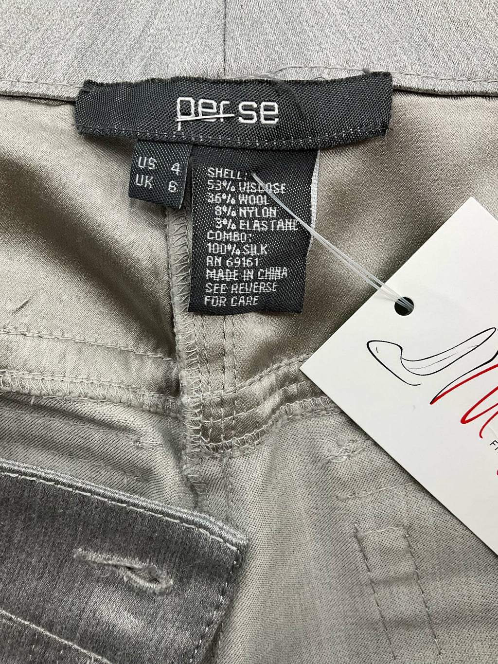 Perse gray solid bootcut trousers for ladies, mid-rise, size 4, showcasing a classic career style.