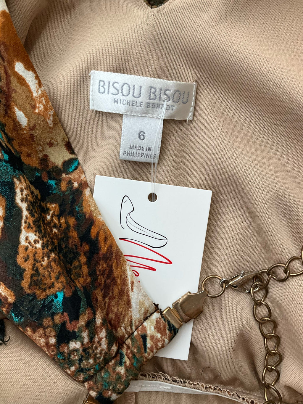 Bisou Bisou Brown/Teal Snake Pre-Owned Ladies Dress - Size 6