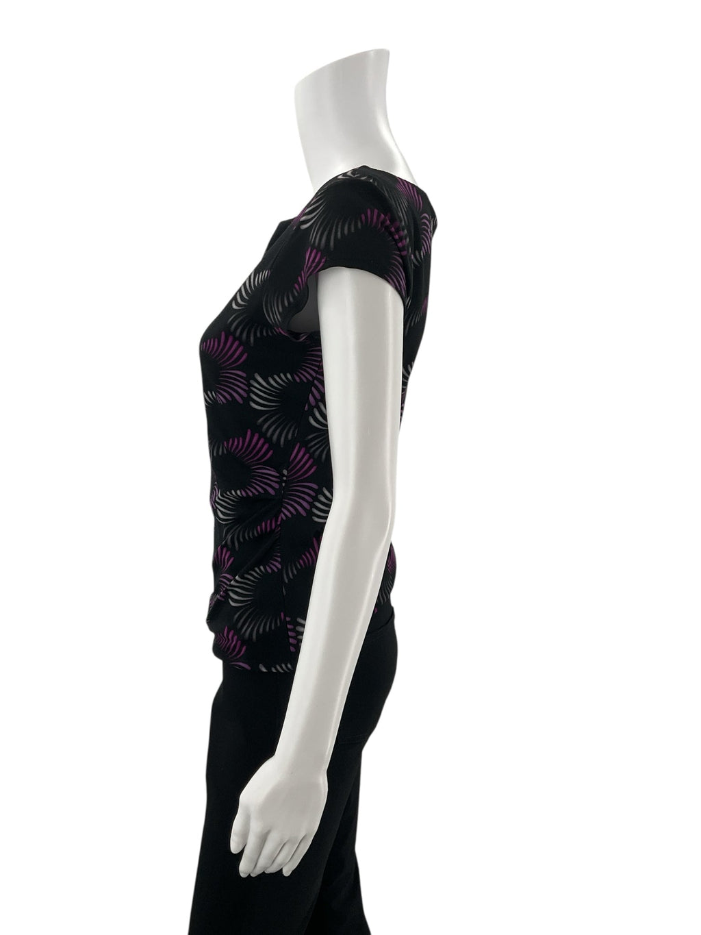 Alfani Black/Purple Print Pre-Owned Ladies Top - Size Small Petite