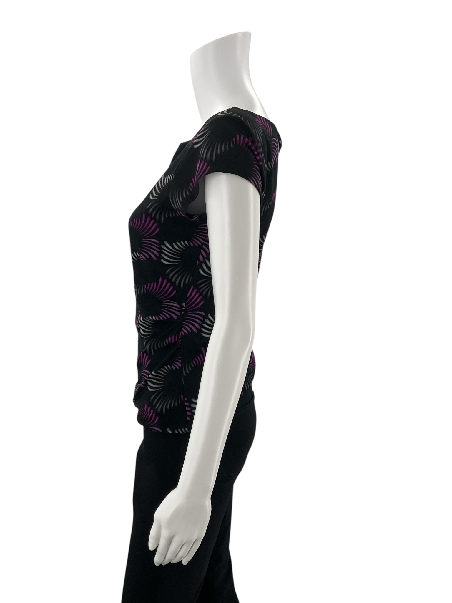 Alfani Black/Purple Print Pre-Owned Ladies Top - Size Small Petite