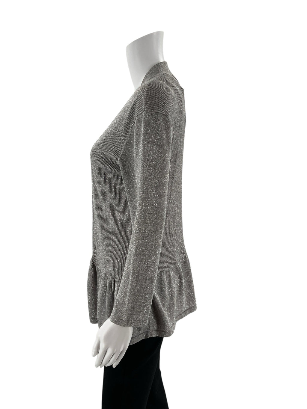 August Silk - Silver Ribbed Pre-Owned Ladies Casual Top - Size Large