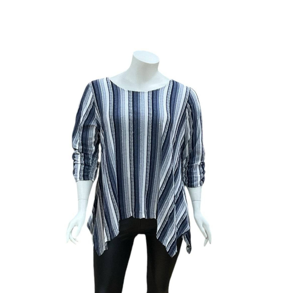 For The Republic Blue/White Striped Pre-Owned Ladies Top - Size 2XL - Margaret’s Fine Consignment