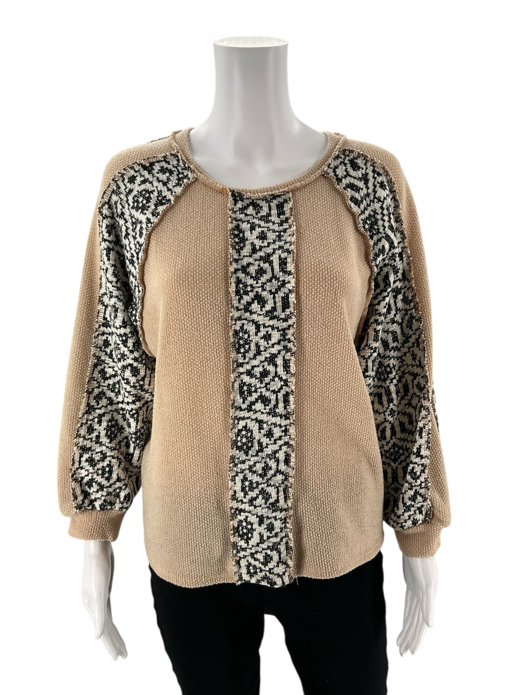 Sugarfox -  Tan/black Print Pre-Owned Ladies Casual Top - Size S