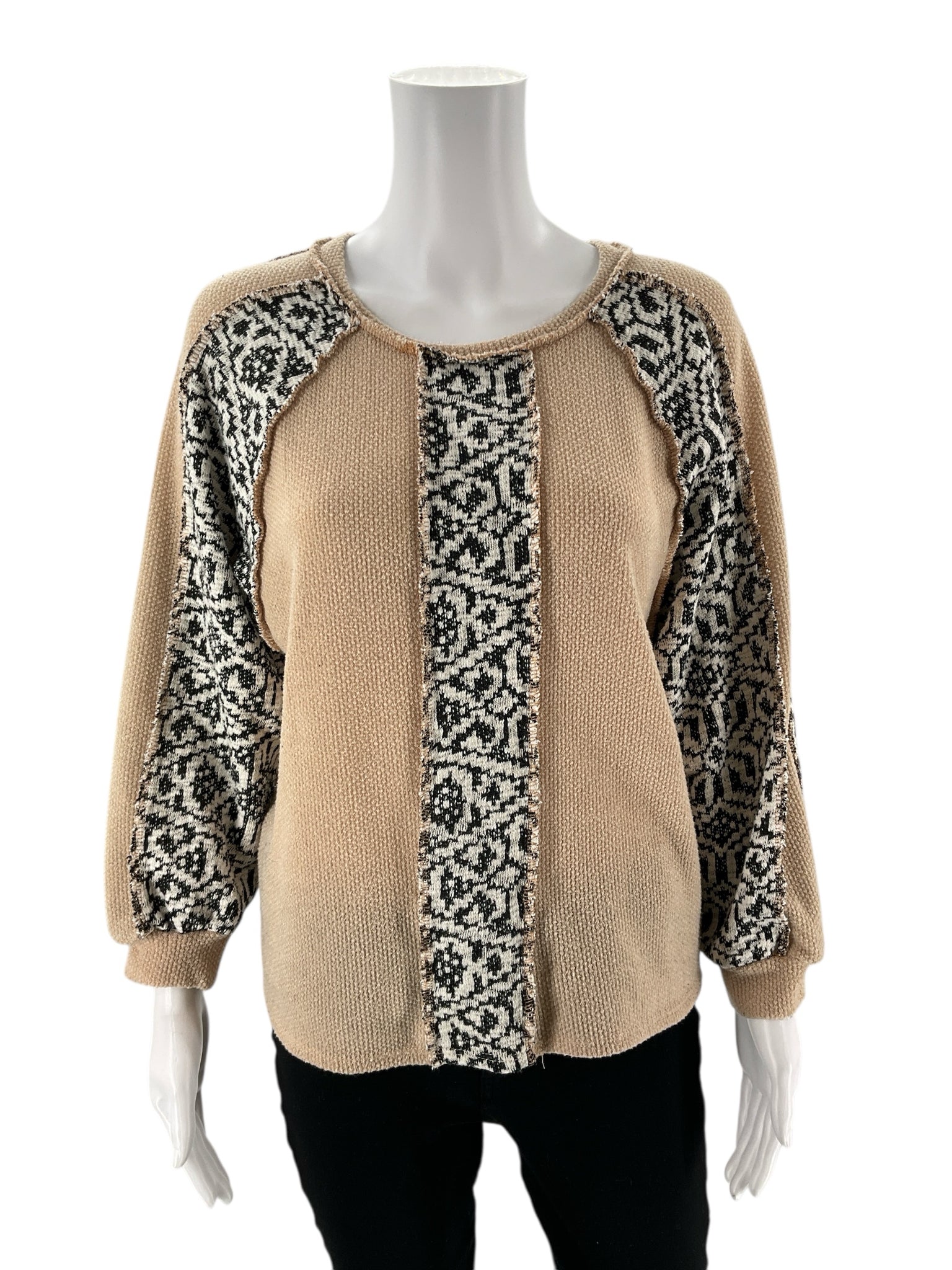 Sugarfox -  Tan/black Print Pre-Owned Ladies Casual Top - Size S