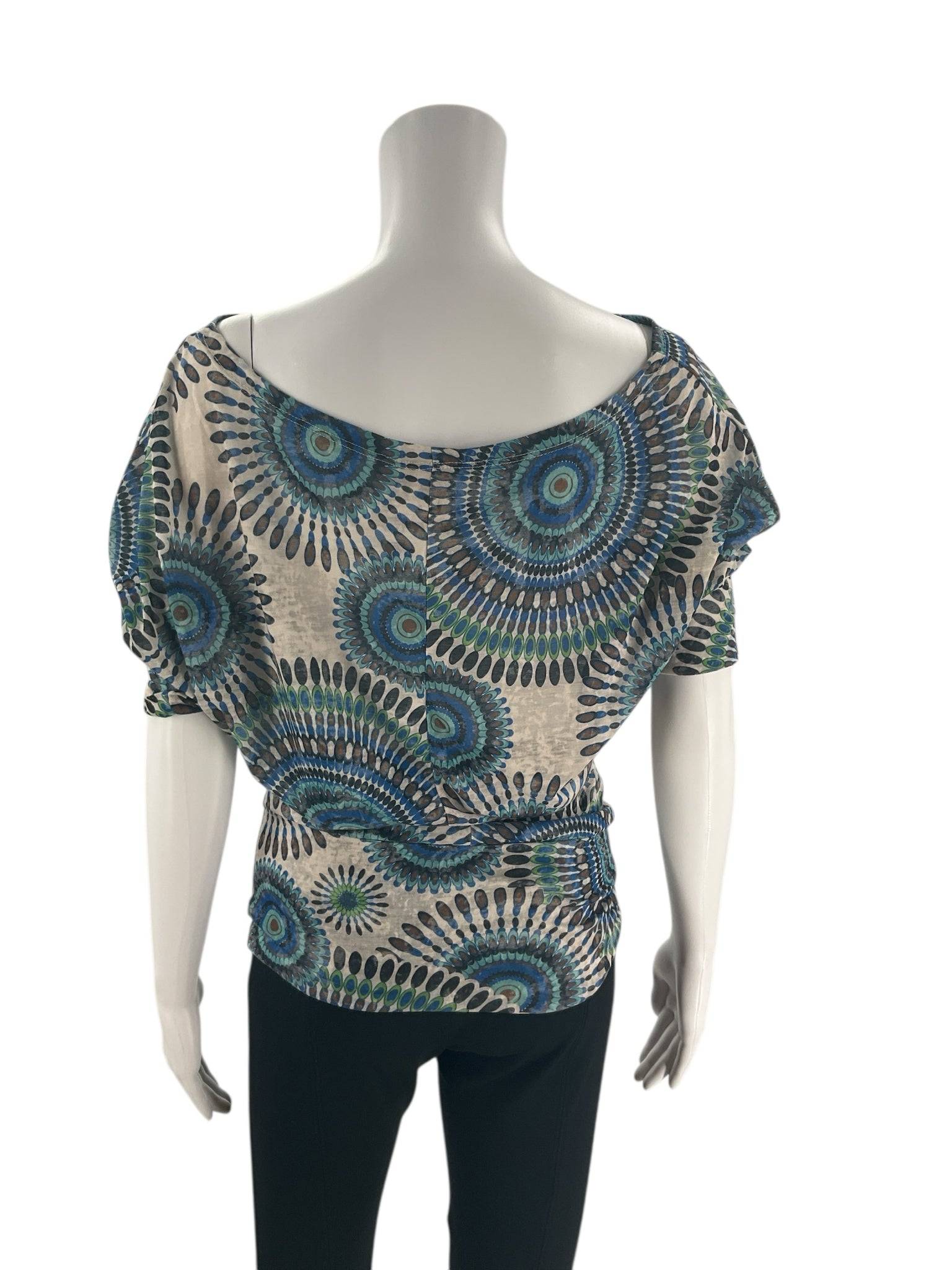 Swooh Blue/Green/White Print Top - Size Small - Margaret’s Fine Consignment