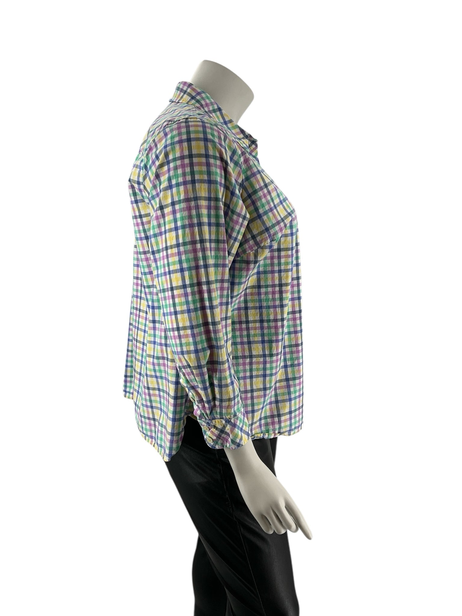 Talbots White/Blue/Green/Pink Checkered Ladies Casual Top -  Size 3X Petite