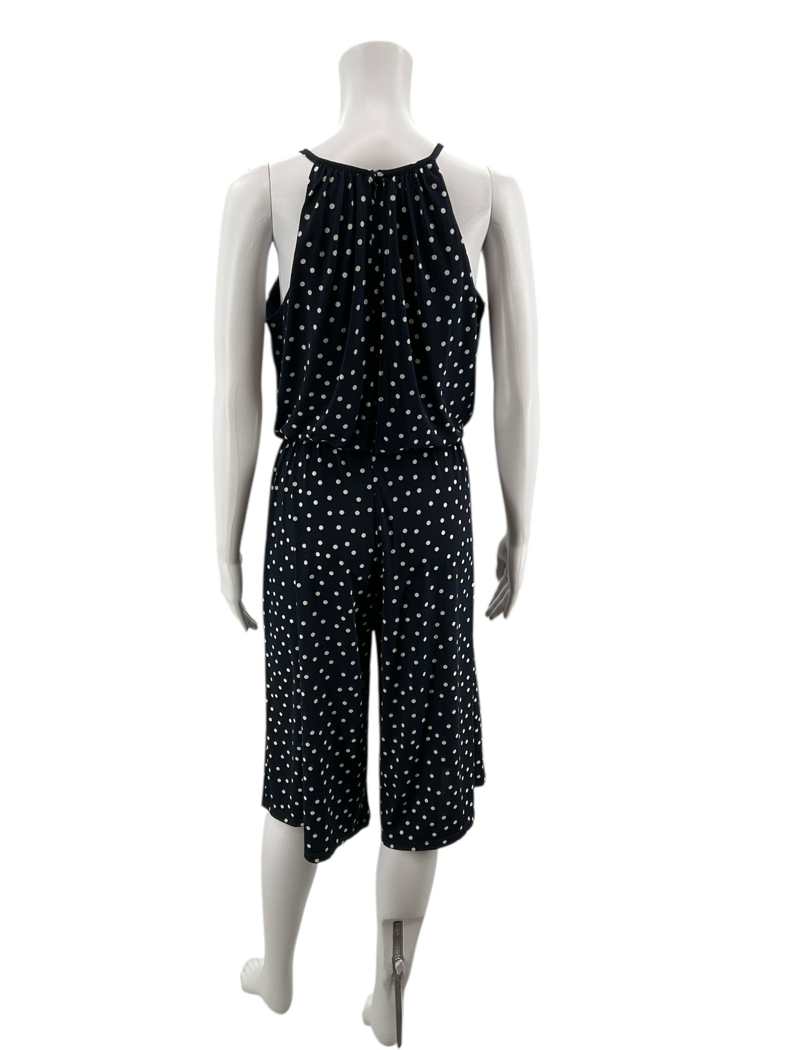 London Times Navy/White Polka Dot Pre-Owned Ladies Jumpsuit - Size 6 Petite