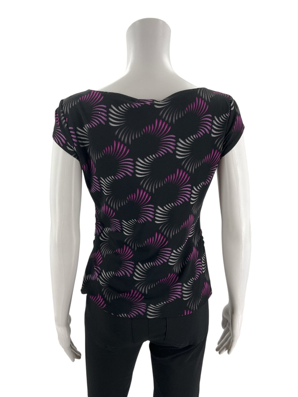 Alfani Black/Purple Print Pre-Owned Ladies Top - Size Small Petite