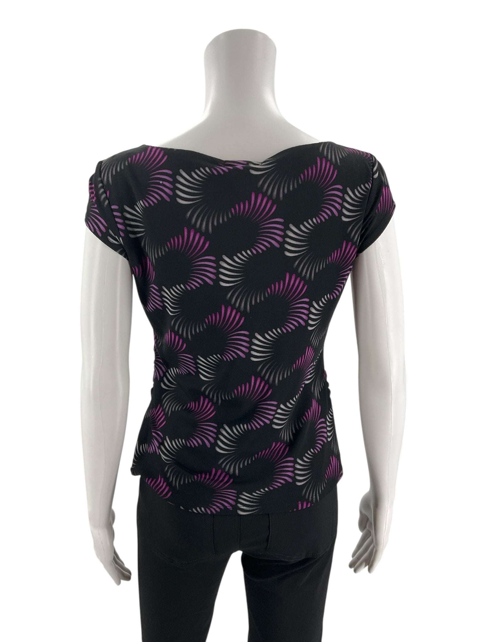 Alfani Black/Purple Print Pre-Owned Ladies Top - Size Small Petite