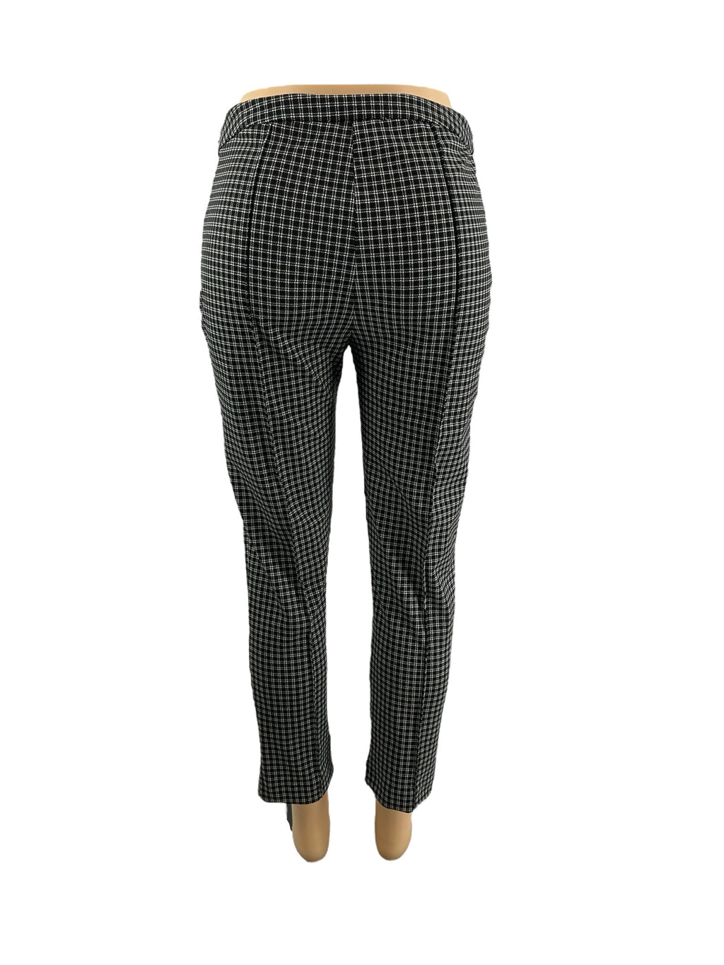 Black and white plaid pull-on ankle trousers by MICHAEL Michael Kors, size medium, featuring a slim fit design.