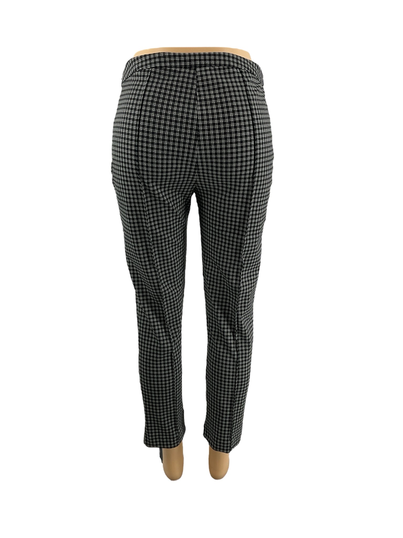 Black and white plaid pull-on ankle trousers by MICHAEL Michael Kors, size medium, featuring a slim fit design.