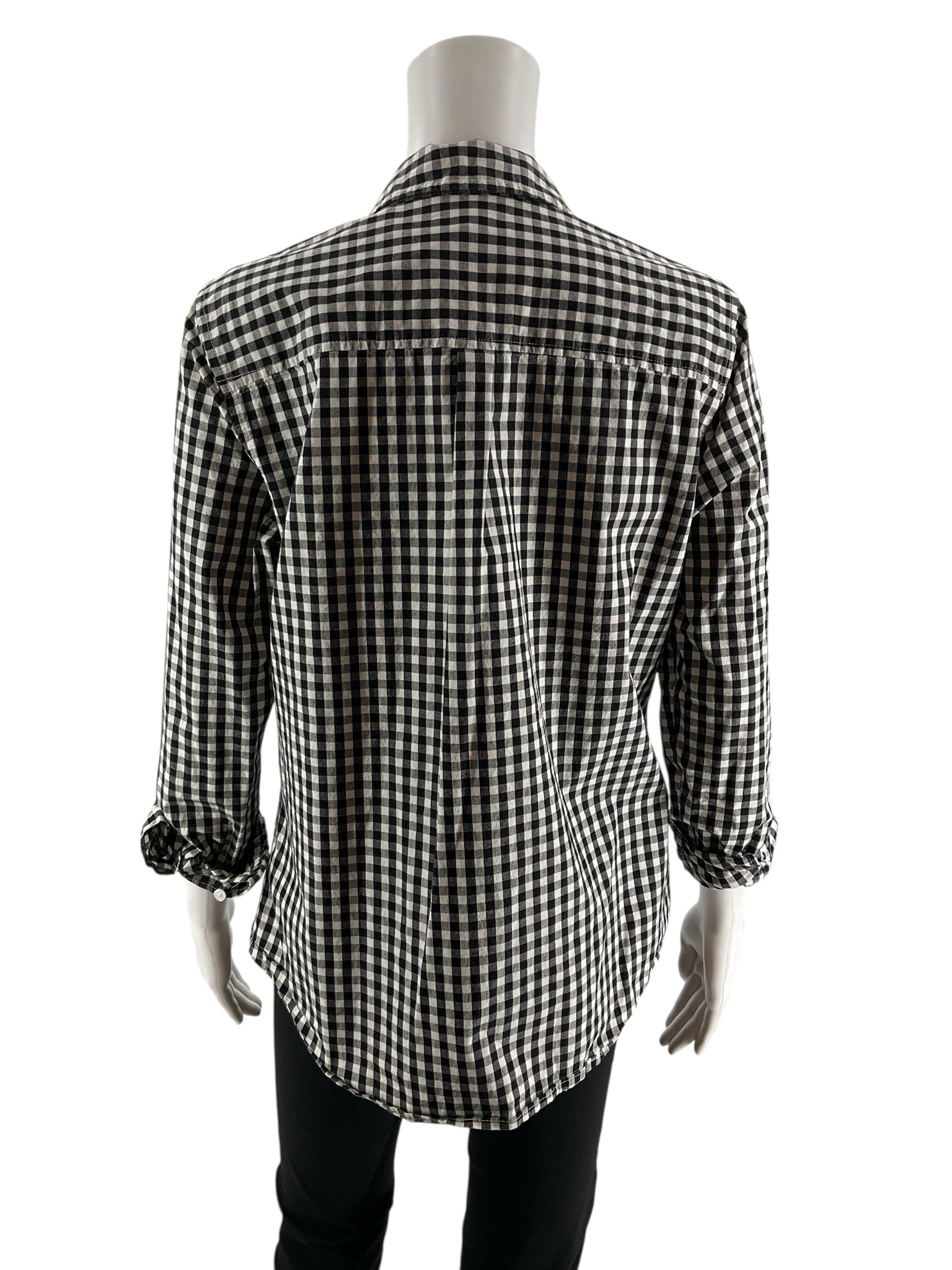 Croft & Barrow white and navy checkered button-down tunic top, size medium, featuring a classic preppy style.