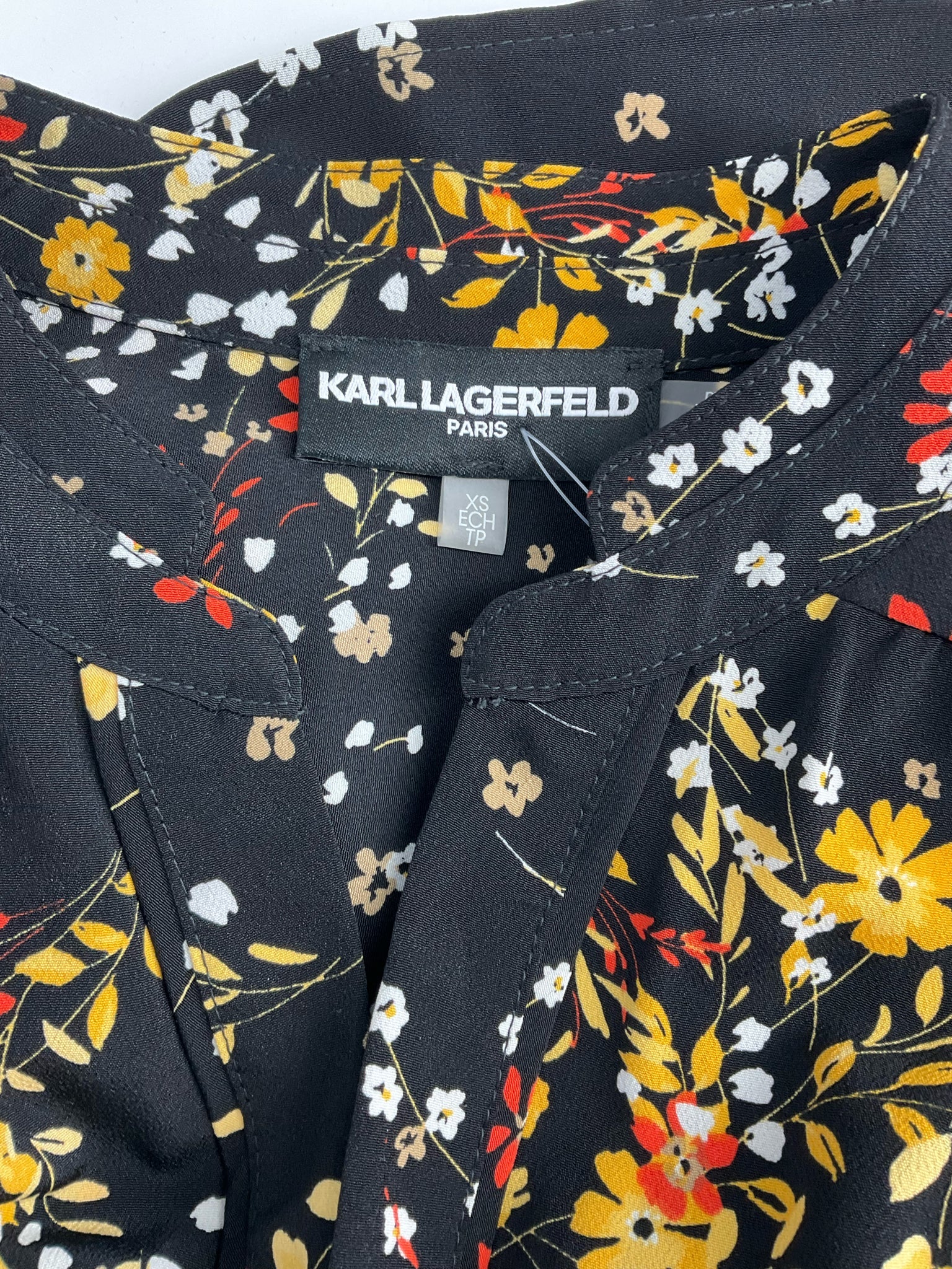 Karl Lagerfeld - black/white/yellow/orange Floral Casual Top - Size XS