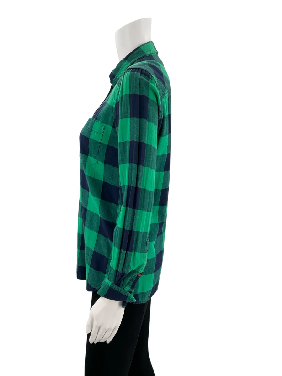 J Crew Green/Navy Checkered Pre-Owned Ladies Top - Size 2
