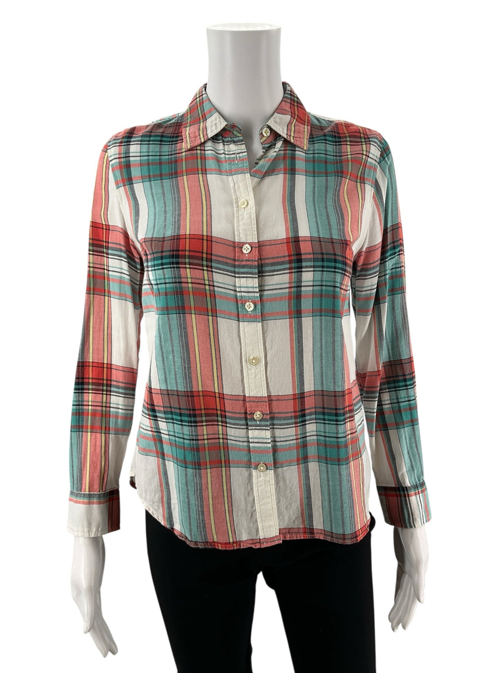 Talbots Aqua/Red Plaid Pre-Owned Ladies Top - Size Petite