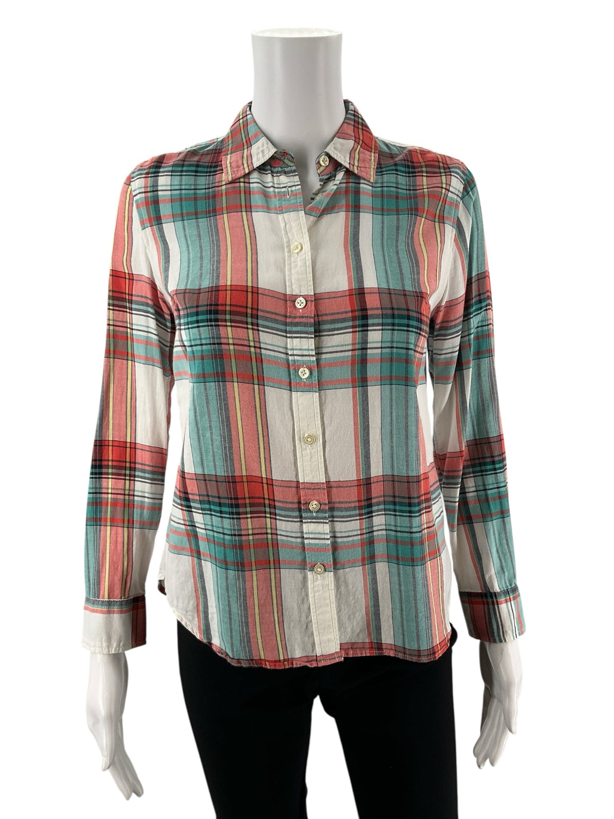 Talbots Aqua/Red Plaid Pre-Owned Ladies Top - Size Petite