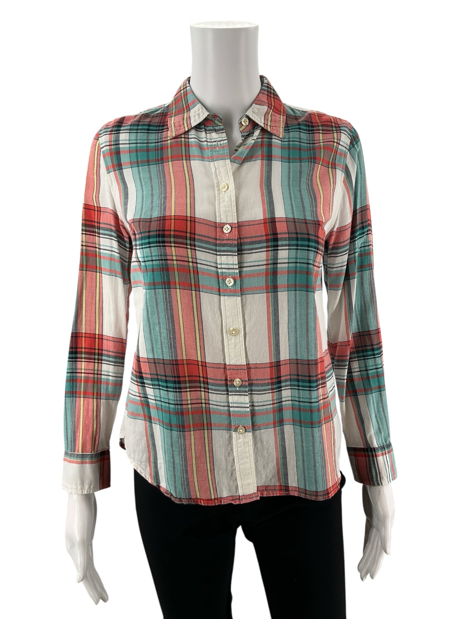 Talbots Aqua/Red Plaid Pre-Owned Ladies Top - Size Petite